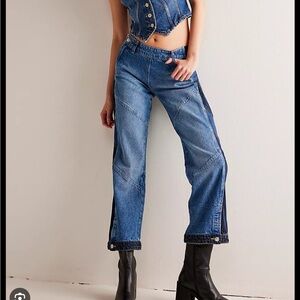 Free People boho patch boot retro barrel like jeans NWT